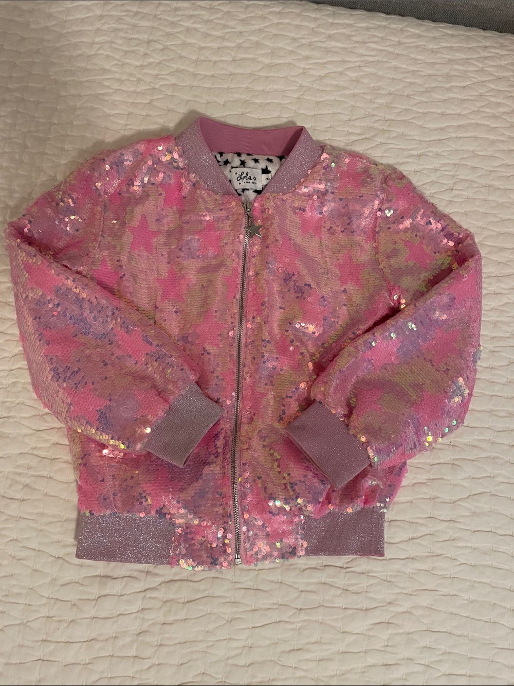 Lola and the Boys Pink Sequin Star Bomber Jacket for Kids